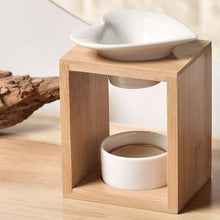 Load image into Gallery viewer, Cream Ceramic Heart and Bamboo Tea Light Burner (Reduced as no candle holder - see photo) - WAS £15.00
