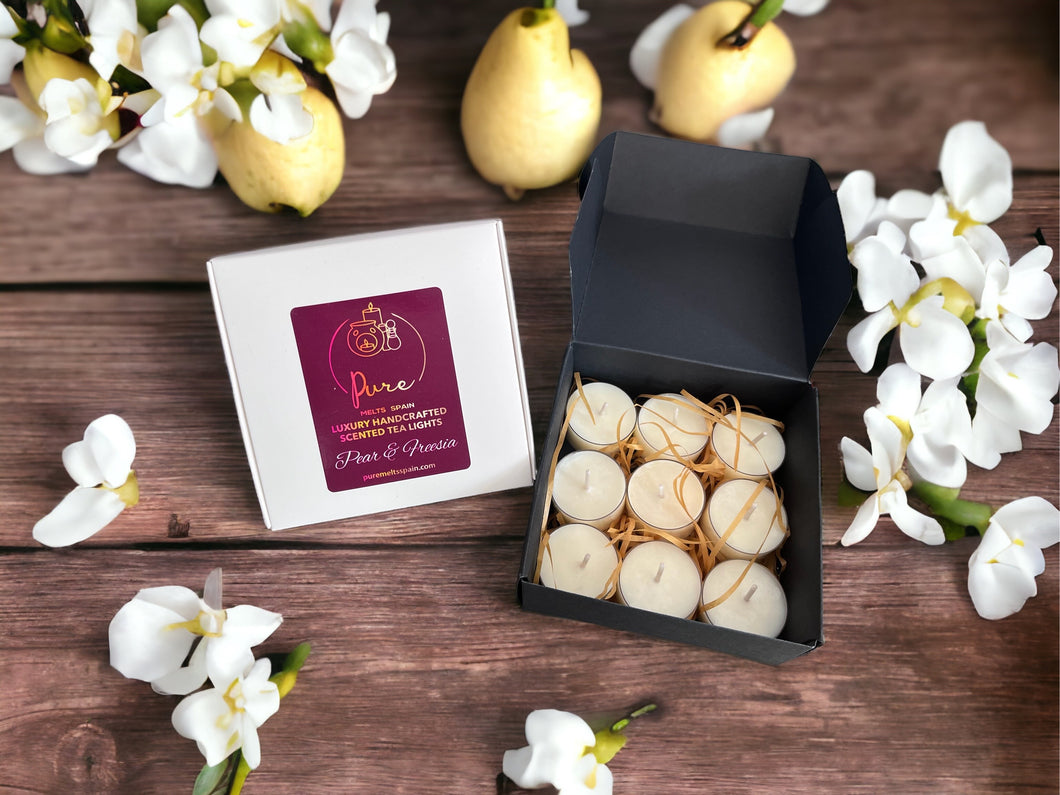 Pear & Freesia Scented Tea Light candles (pack of 9)