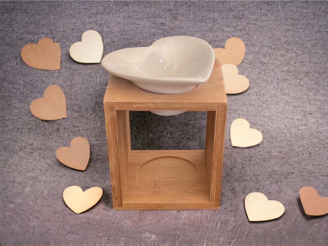 Cream Ceramic Heart and Bamboo Tea Light Burner (Reduced as no candle holder - see photo) - WAS £15.00