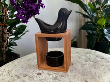 Load image into Gallery viewer, Black Ceramic Bird and Bamboo Tea Light Burner
