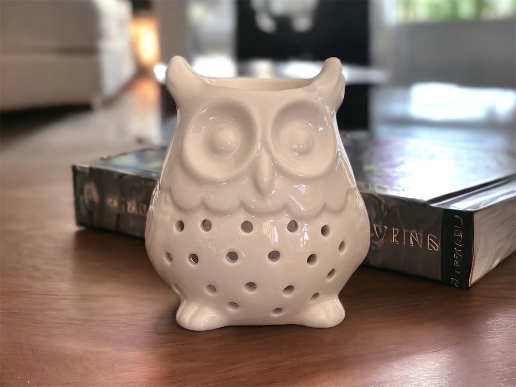 White Lacquered Ceramic Owl Tea Light Burner